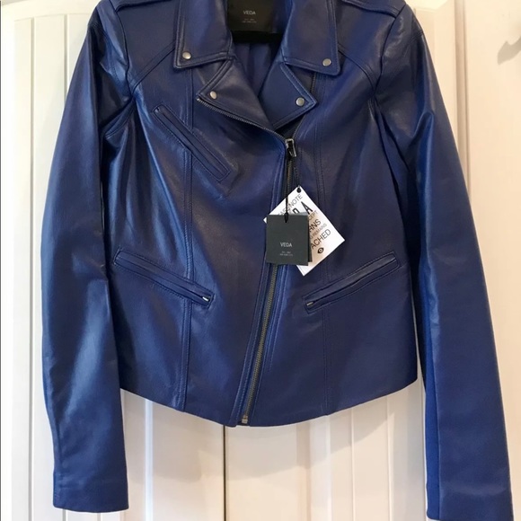Gorgeous! NWOT 'VEDA' Stunning Bright Blue Leather Jacket!! Size M. - Picture 4 of 10